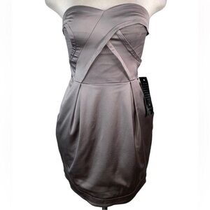 Elegant Sleeveless Mesh Cocktail Dress in Taupe